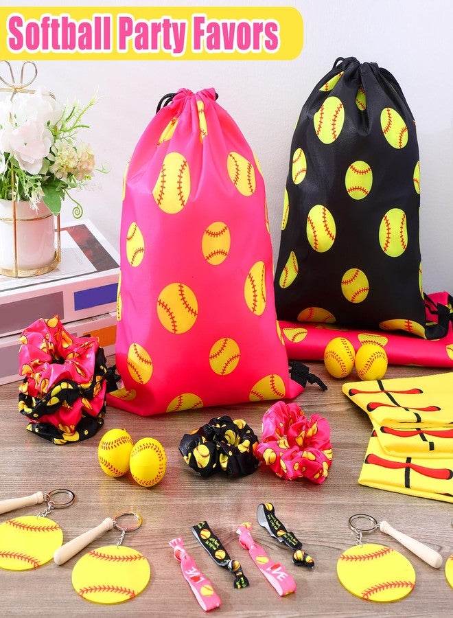 Cosblank 72 Pcs Softball Party Favors Include 12 Softball Foam Stress Ball 12 Keychains 12 Hair Scrunchies 12 Hair Ties 12 Pcs Drawstring Bags 12 Cooling Towel (Pink) - Image 5